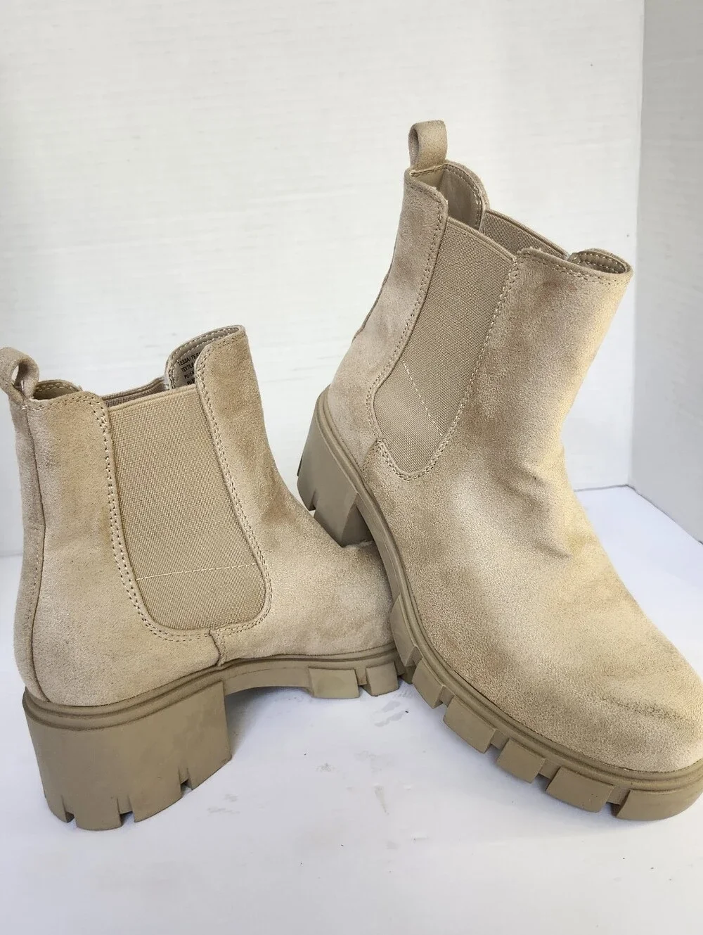 MADDEN GIRL Beige Suede Chelsea Lug Ankle Boots